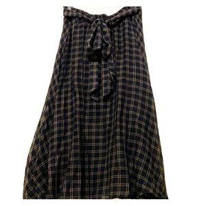 Flint & Moss Navy and Brown Plaid Flare Skirt Sz L
